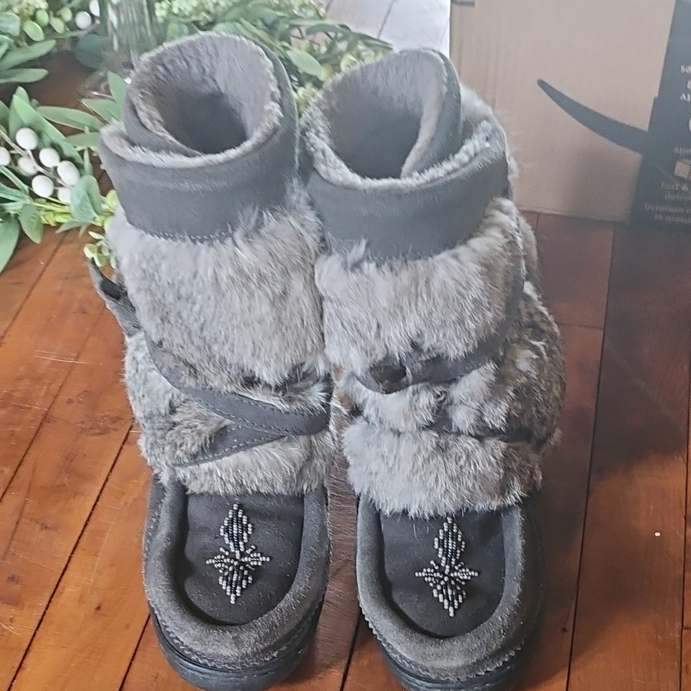 Manitobah Grey Winter & Rain Boots with Faux Fur Trim